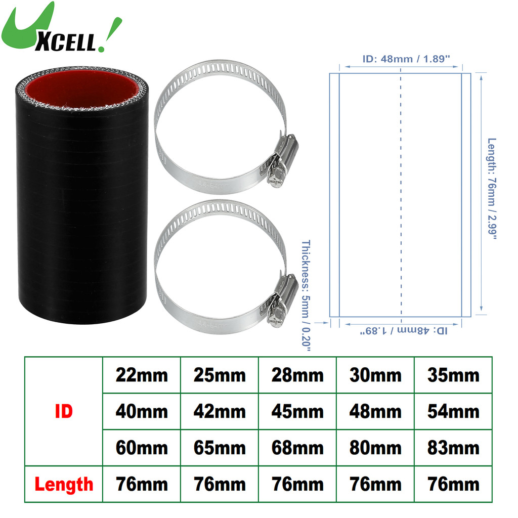 

UXCELL 22mm 25mm 28mm 30mm 35mm 42mm 54mm 65mm 83mm ID Car Straight Silicone Hose Coupler Intercooler Tube w/ Clamps 76mm L