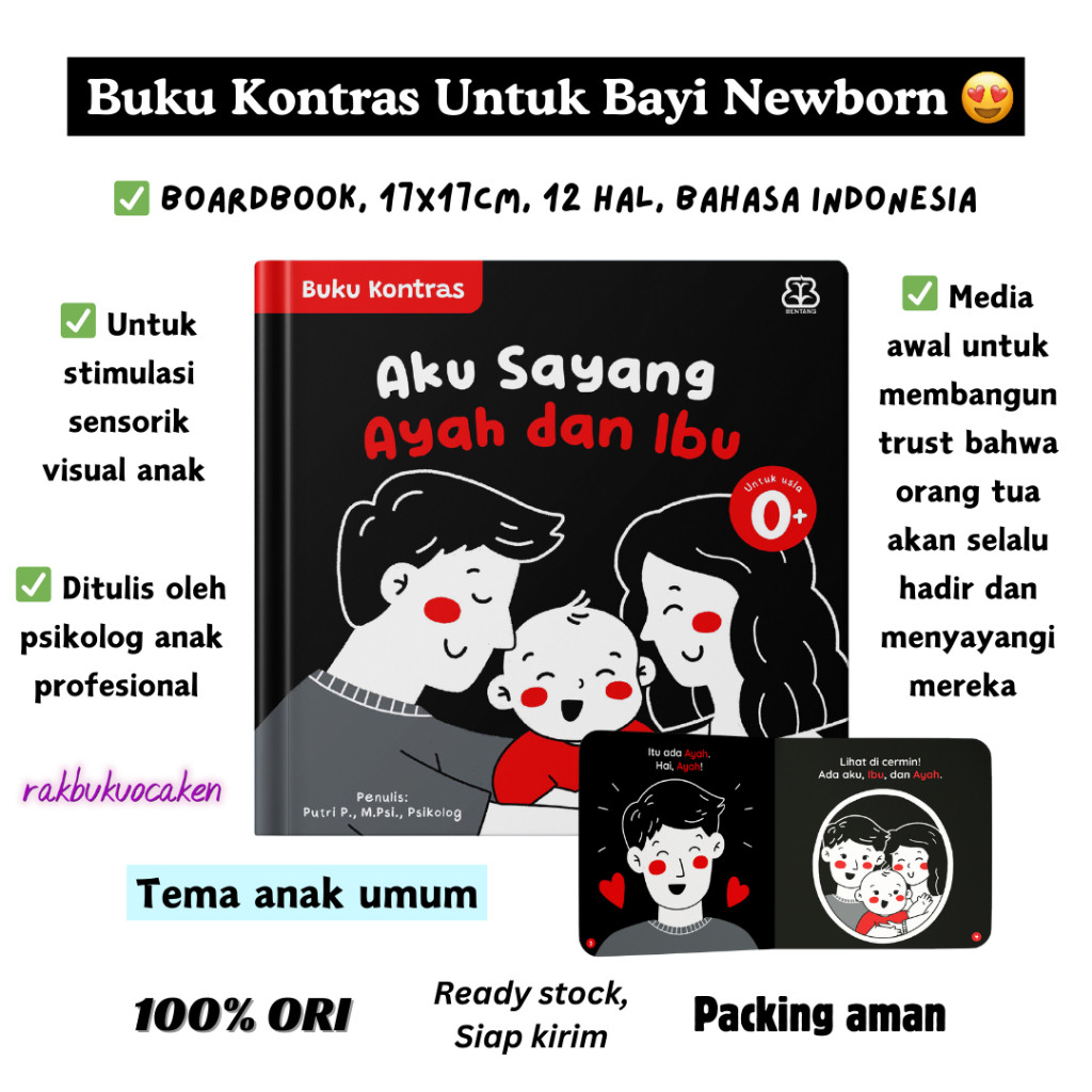 BOARDBOOK Buku Bayi Newborn Buku Anak Kontras : Aku Sayang Ayah dan Ibu