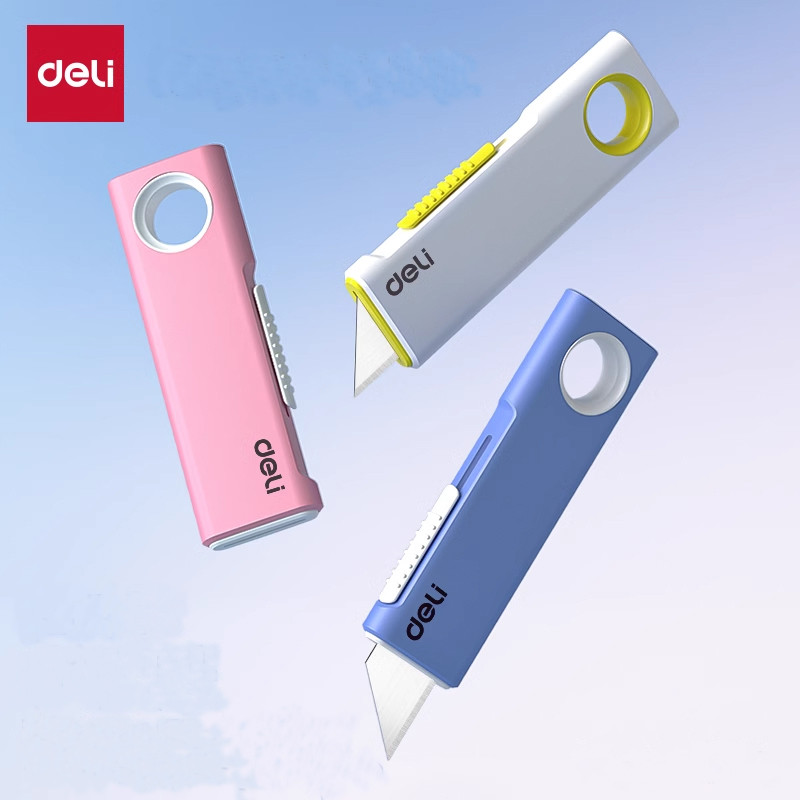 

Deli Pocket Utiltiy Knife Mini Retractable Box Cutter Knife with Hanging Hole for Easy Carry Cut Plastic Cardboard Unpacking