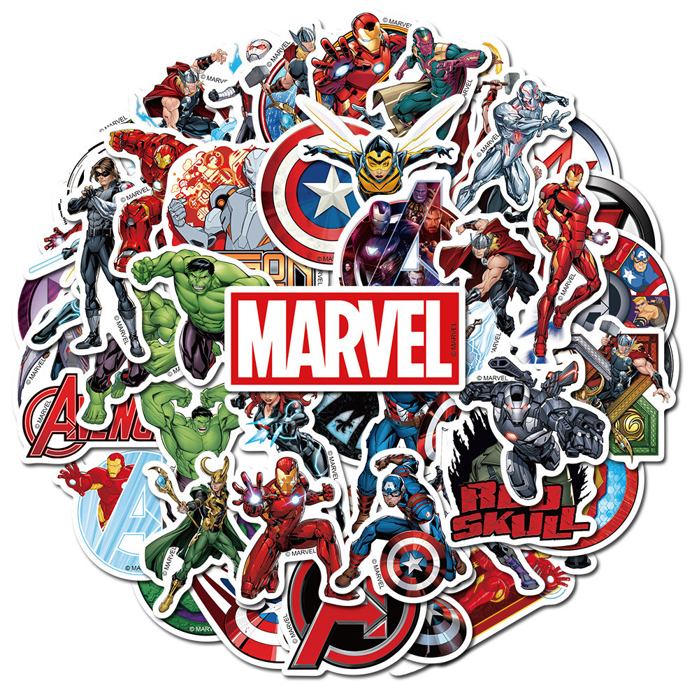 

50PCS Disney Marvel Stickers Anime Figure Iron Man Steve Rogers Sticker Guitar Laptop Luggage Skateboard Cartoon Graffiti Toys
