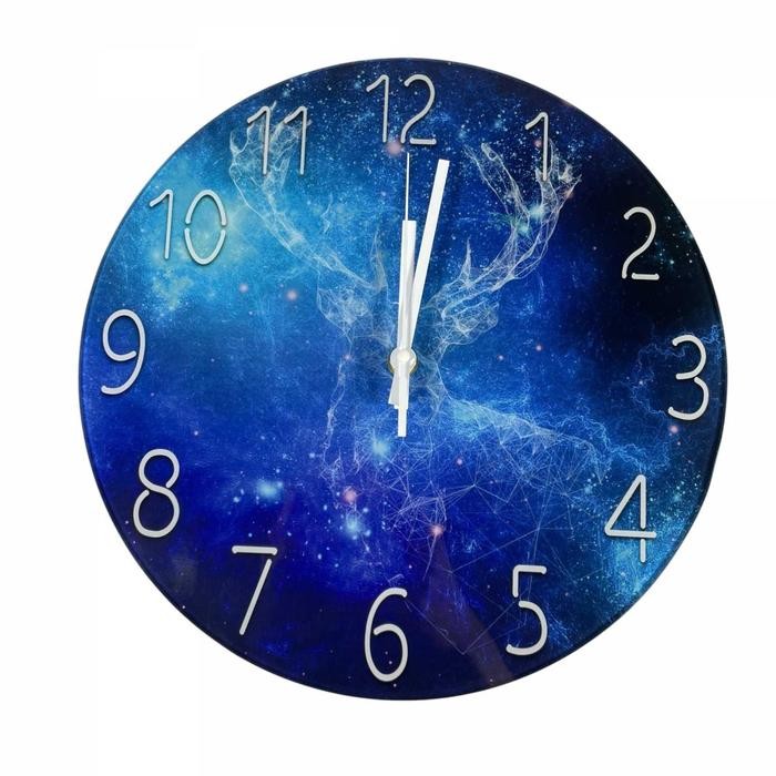 Jam Dinding Bulat 30cm – Desain Langit Berbintang, Silent Quartz Movement, Kaca Elegan Warna Biru