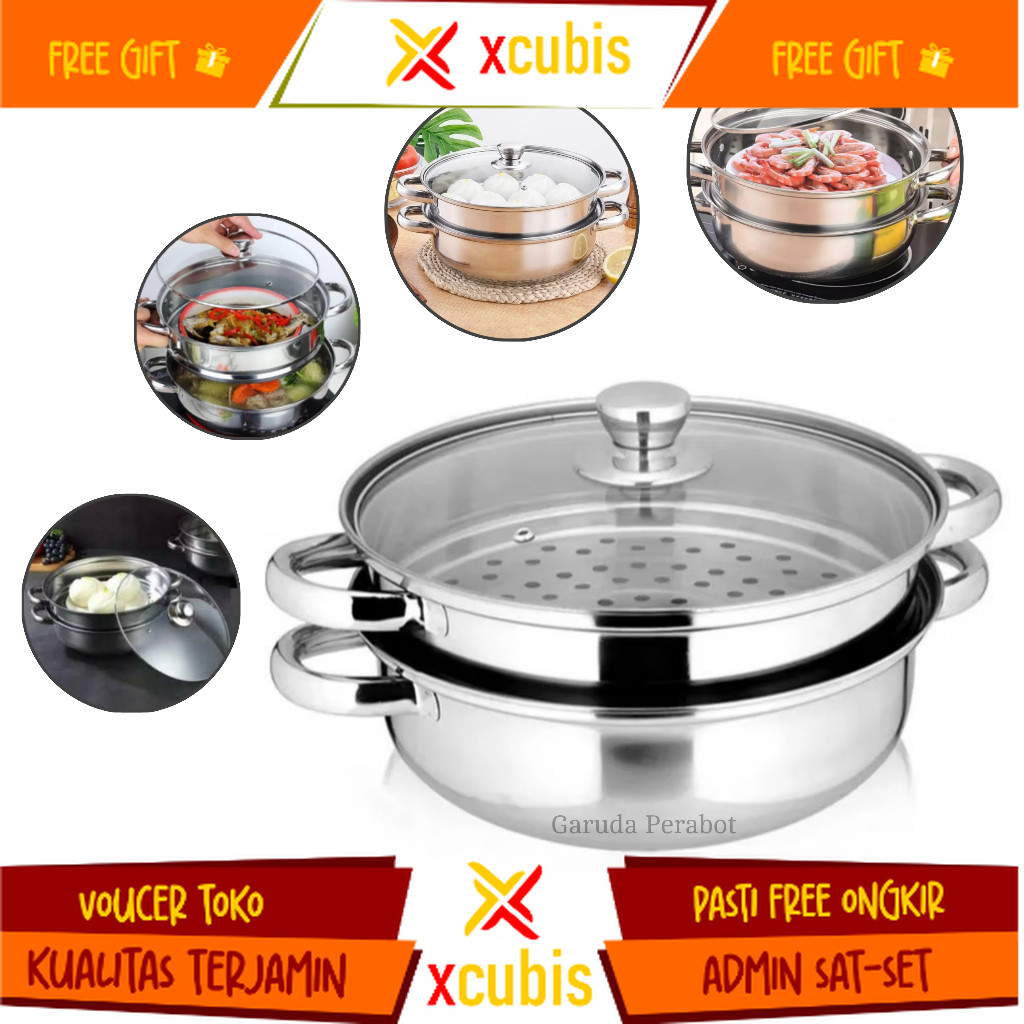 Panci Kukus 2 Susun Besar / Panci Rebus 28 Cm 2 Tingkat/ Panci Kukusan Somay Serbaguna