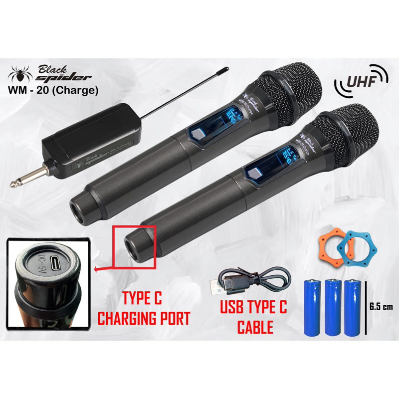 Promo  Mic Wireless Black Spider WM20 Black Spider WM-20 Mikrofon Charger Black Spider WM 20 Mic Cha