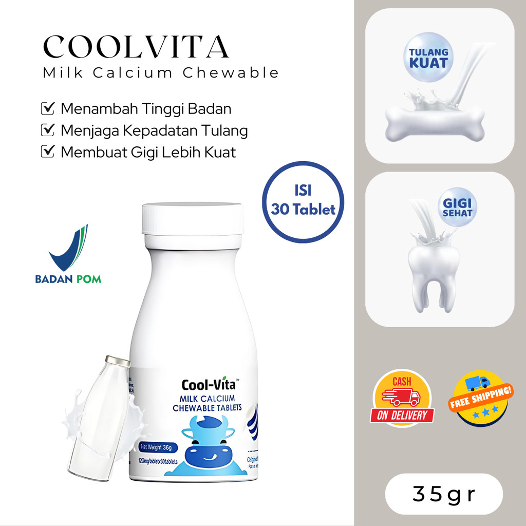 Peninggi Badan COOLVITA Milk calcium Tablet kunyah Rasa Susu Vitamin Penambah Tinggi badan Tablet Is