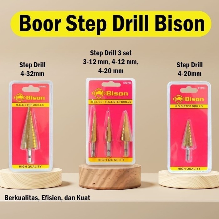 BISON STEP DRILL SET 3 PCS D-06700 multi step drill bit kulglo 7845ah - GROSIR TEKNIK SURABAYA
