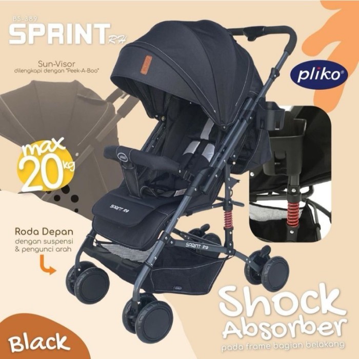 Stroller bayi stoler anak Pliko RX 379 Stroler kereta dorong anak troli - RH 389 Hitam