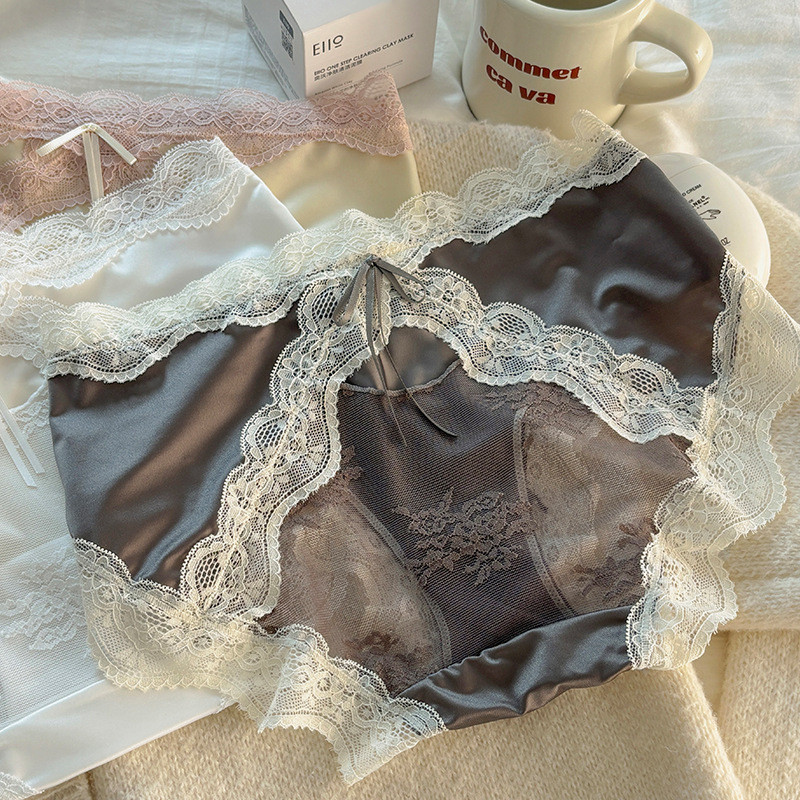 Angels CD Wanita Celana Dalam Satin Brokat Rendra Motif Pita Halus Underwear Sexy Gaya Korea