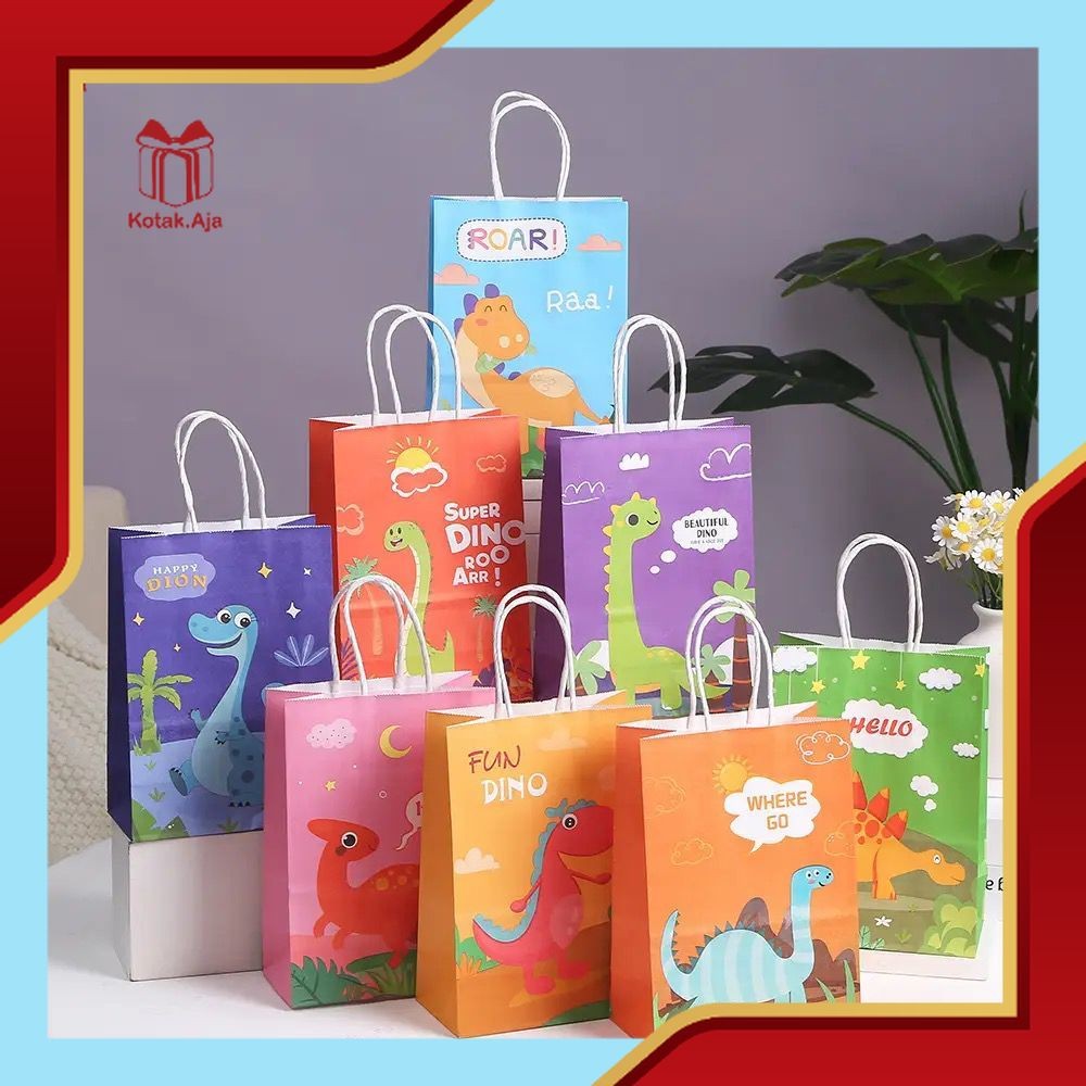

Paper Bag Kraft / Paper Bag Dino / Goodie Bag Dino / Paper Bag Karakter / Tas Souvenir Dino / Tas Hampers Dino I AK02J8-AK03J8