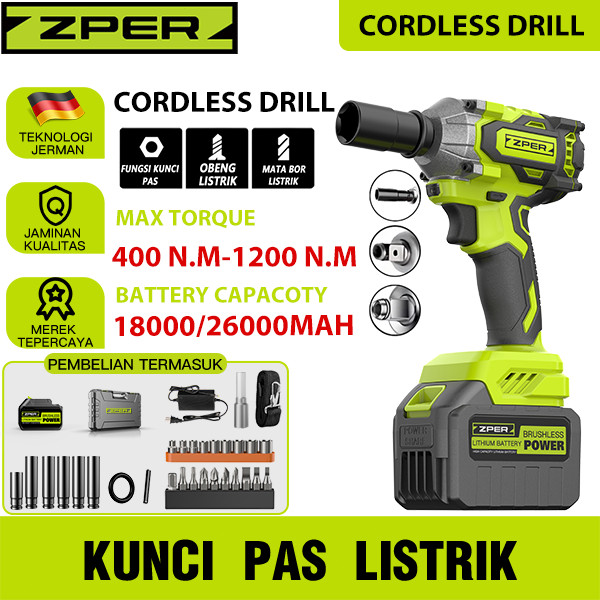 Original ZPER Impact Wrench Brushless 1200NM impact baterai air jumbo Cordless Cocok Untuk Baut Otom