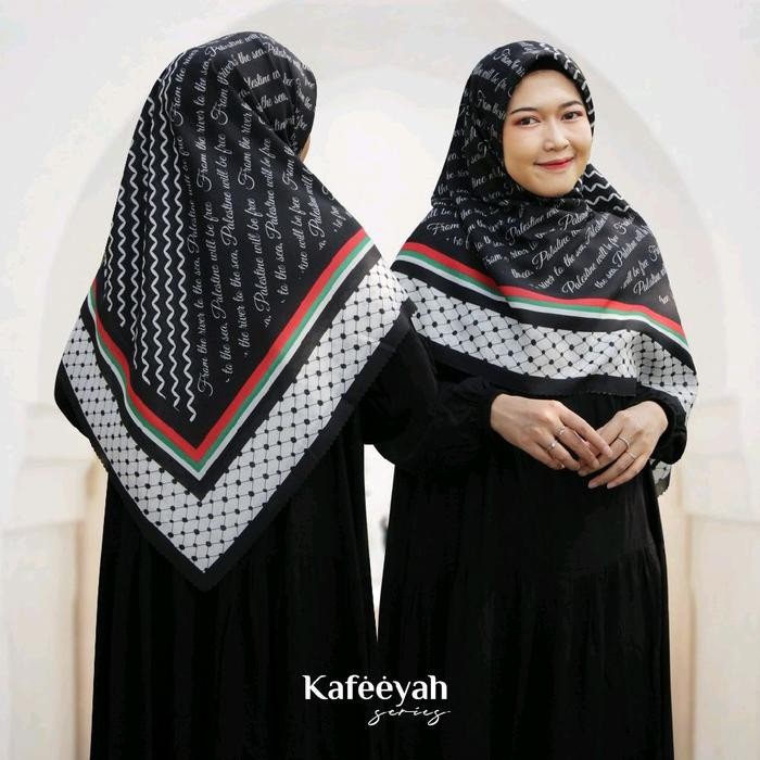 GAFIE Hijab jilbab persegi jumbo ukuran 140x140 cm wanita syar'i motif kafeeyah Palestina Palestin k