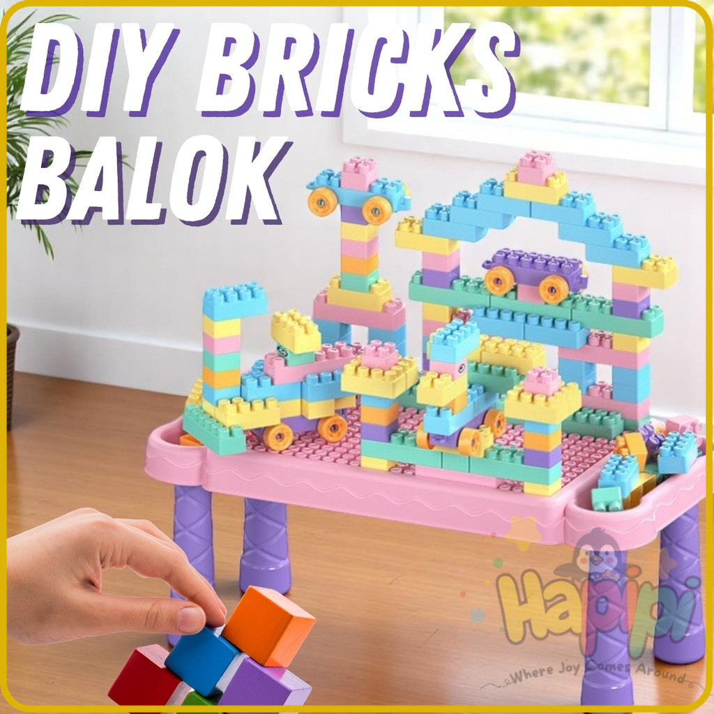 Mainan Balok Susun Edukasi Anak Bayi DIY Brick Block Bricks Set Balok Susun Tas Penyimpanan Mainan