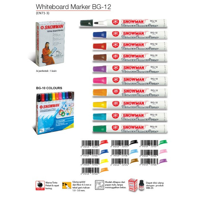 

Snowman Spidol White Board Marker BG 12 (PCS) - HEMAT