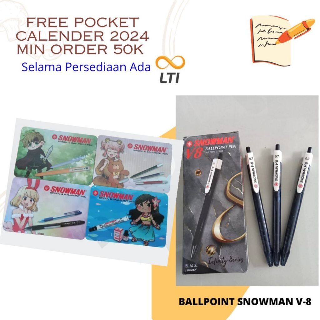

Pulpen Snowman V 8 / Ballpoint Pen Snowman Terbaru / Lusin - HEMAT