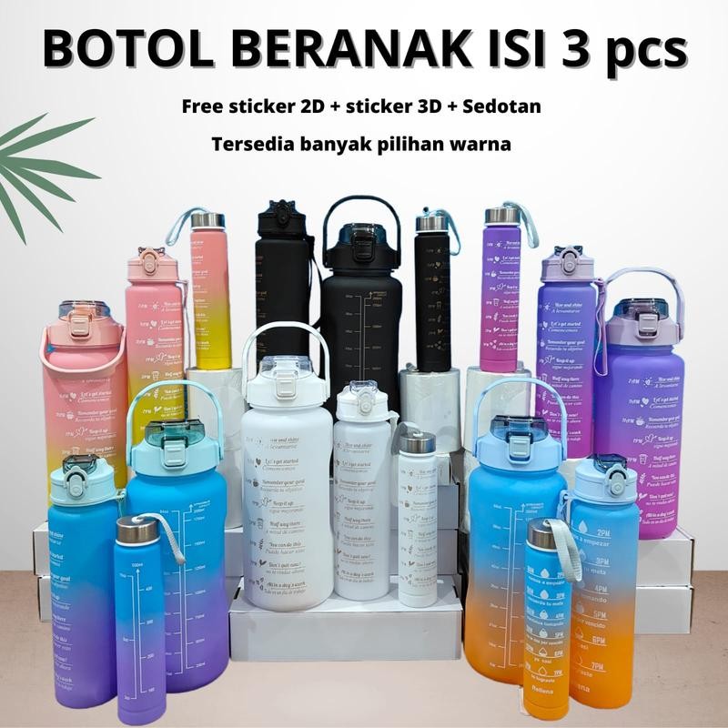 

Botol Beranak 2 Liter + 1000ml + 500ml Botol Minum Viral 1 set Putih Plastik Sedotan