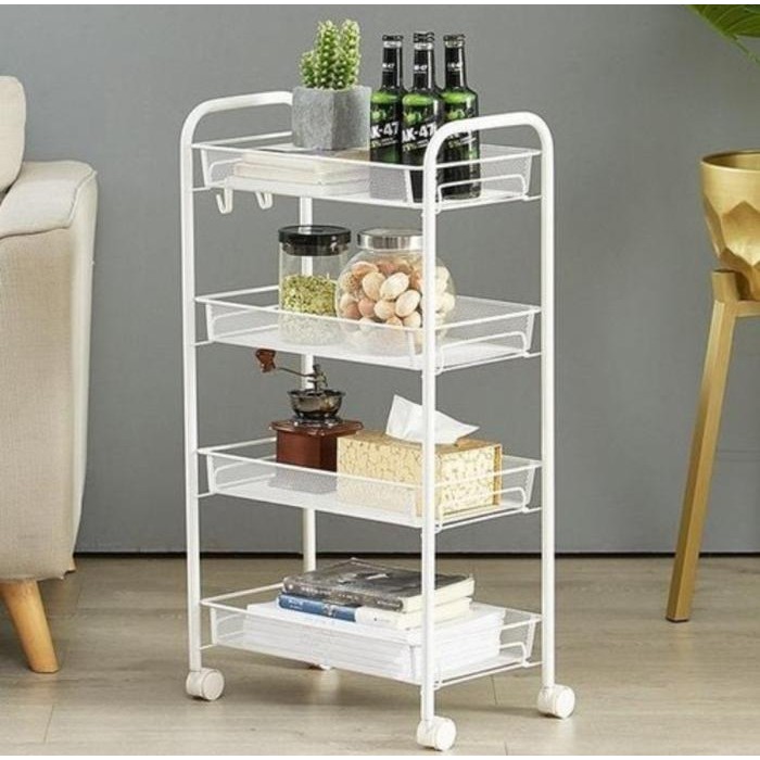 RAK DORONG RODA SUSUN 4 TINGKAT BESI KUAT TROLI SERBAGUNA - PUTIH