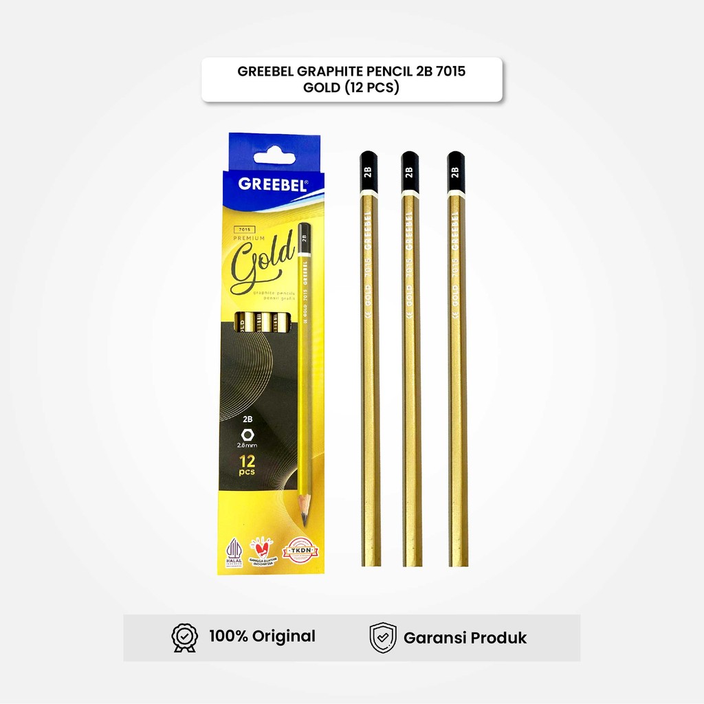 

GREEBEL Pensil kayu 2B Gold 7015 (12PCS/SET) Pensil Tulis Ujian Graphite