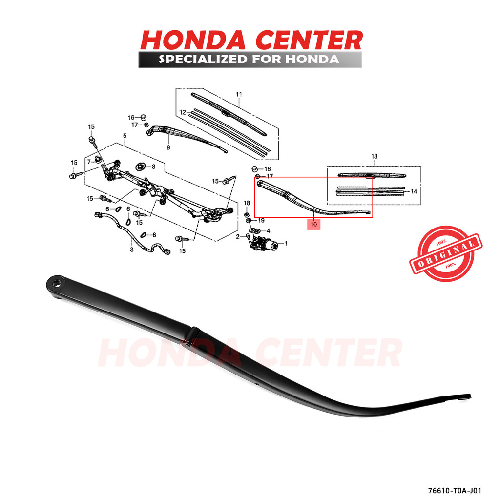 Besi Arm Wiper Depan Kiri Penumpang Crv Rm Gen4 2012 2013 2014 2015 2016 2017 Original