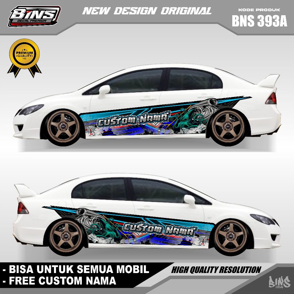 BNS 393-STIKER DECAL MOBIL CIVIC BRIO CALYA AGYA SEDAN GRATIS CUSTOM NAMA