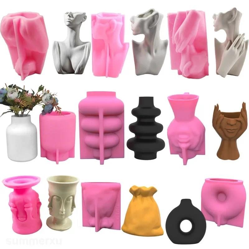 

3D Human Body Flower Pot Mould Nordic Concrete Mold Abstract Plant Flower Pot Silicone Mold Making Tools Table Decoration