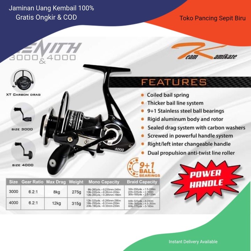 Reel Kamikaze Zenith 4000H 9+1BB REEL PANCING | GULUNGAN PANCING | REEL CASTING | REEL LAUT | REEL S