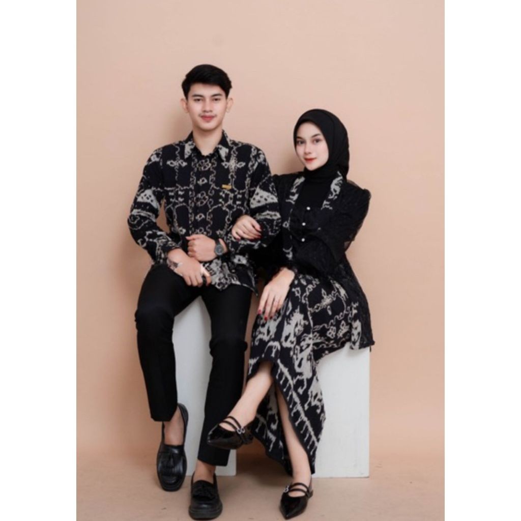 Baju Tenun Kebaya Black Puspa Setelan Couple Tenun Pria Wanita