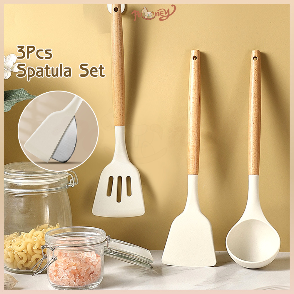 Poney 3pcs Alat Spatula Silikon Tahan Panas/spatula Set Silikon Tahan Panas/alat Masak Silikon