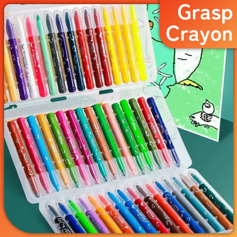 

Grasp Crayon 12/24/36/48 Warna mata KECIL mata SEDANG Krayon Lembut Water Soluble Crayon