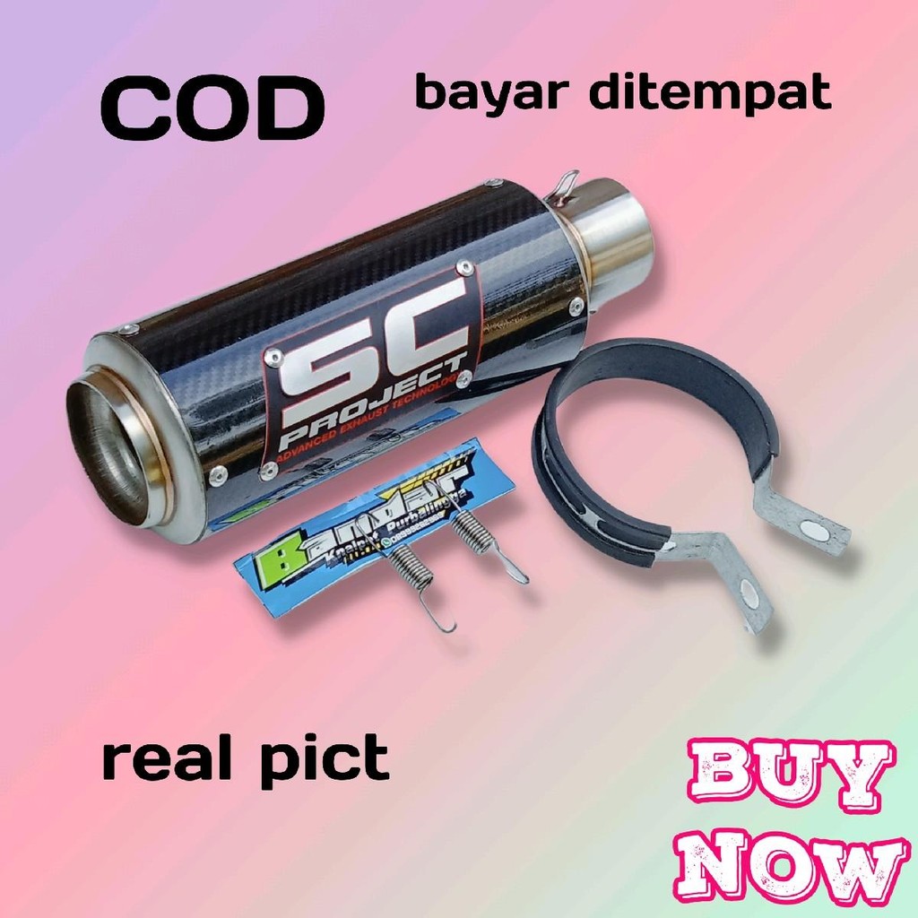 Knalpot Racing SC Project Hitam Carbon Inlet 50MM Bulat Berkualitas Tinggi dengan Sarangan Stainless