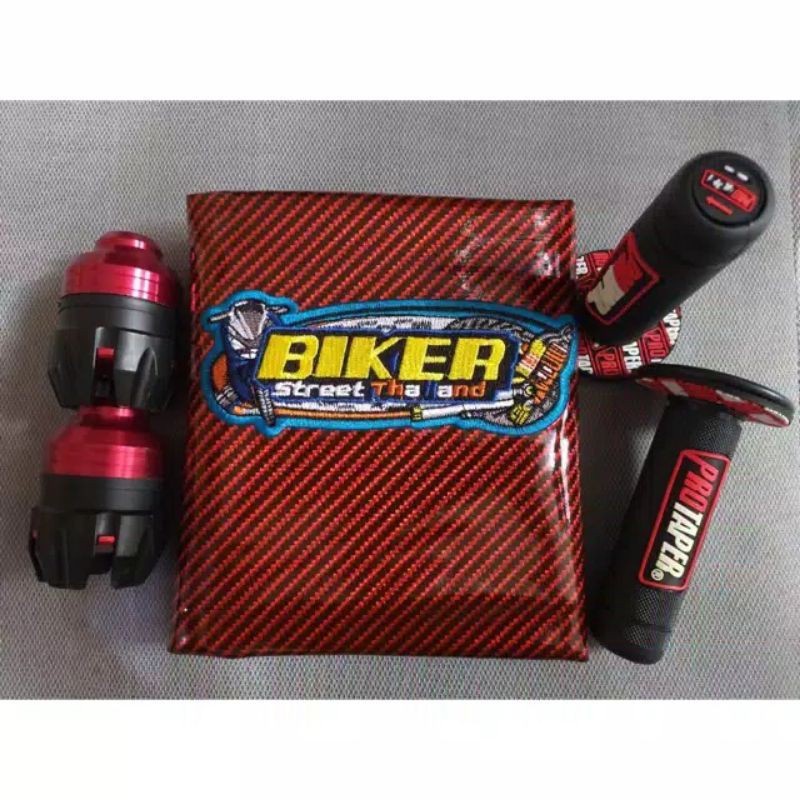 #GR# PAKET 3in1 Sarung jok Kulit Jok Karbon Biker Plus Jalu As Roda Depan Dan Hanfat protaper Warna 