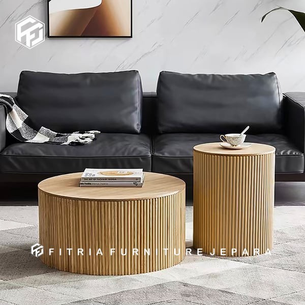 MEJA KOPI BULAT KAYU JATI COFFE TABLE BULAT KAYU JATI