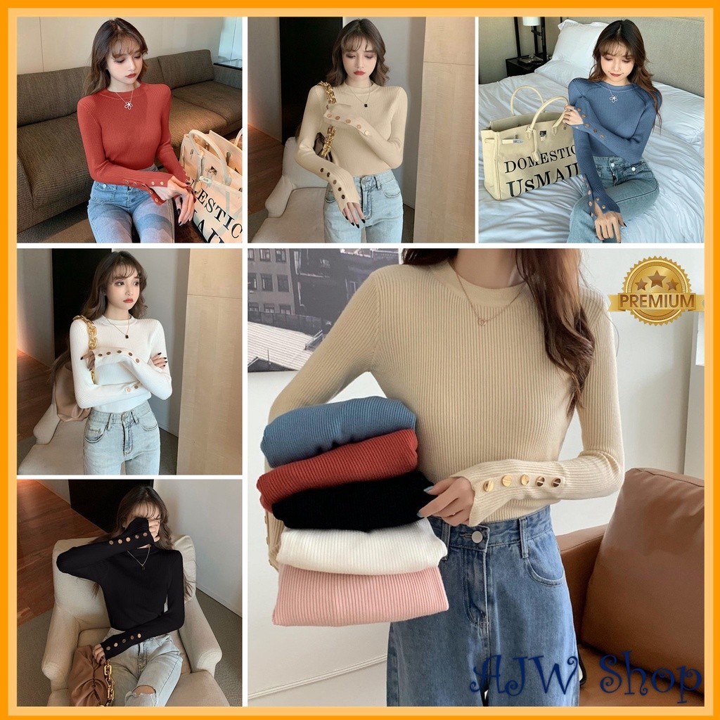 INNER RAJUT LENGAN PANJANG KANCING GOLD KOREAN STYLE IMPORT PREMIUM XAM | INNER LENGAN PANJANG KANCI