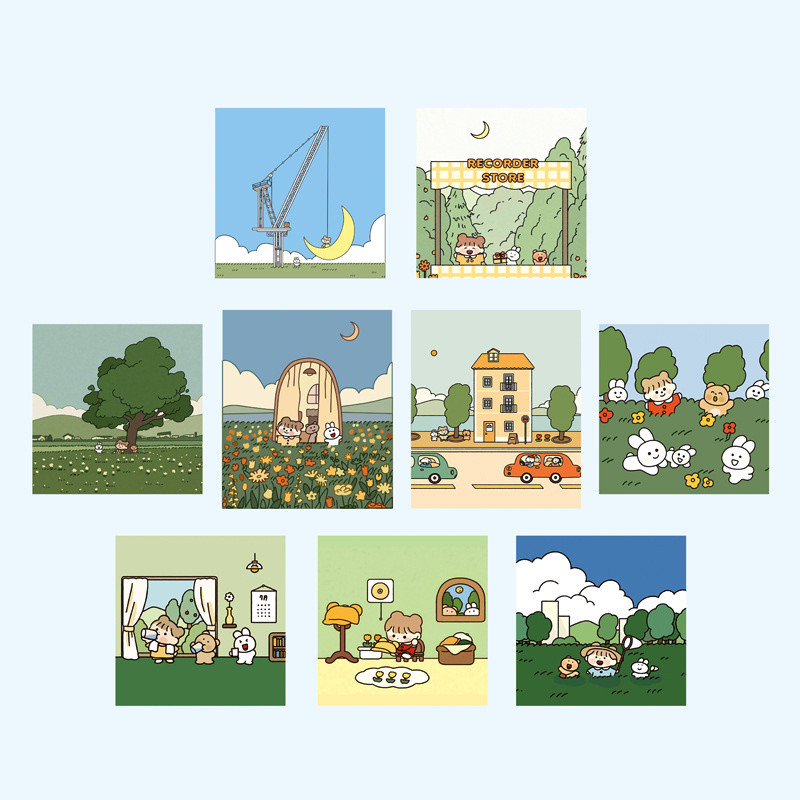

9pcs Cute Forest Girl Double Sided Decorative Card Suit Background Metope Journal Album Wall Sticker Photo Props Stationery Gift