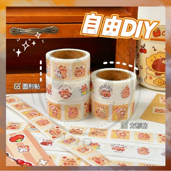 

Stiker Roll Label Lucu Isi 300 Lembar Motif Cartoon Capybara Kapibara Viral Untuk Tempel di Box Packaging Anak Import