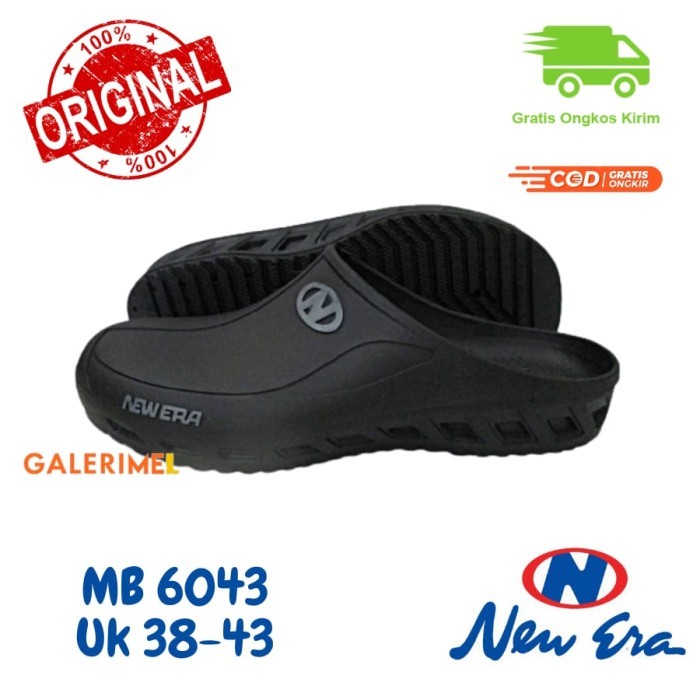 ❰PREMIUM❱ -Best Quality Sepatu sandal karet pria wanita New Era MB 6043 Slip on murah - Hitam, 42