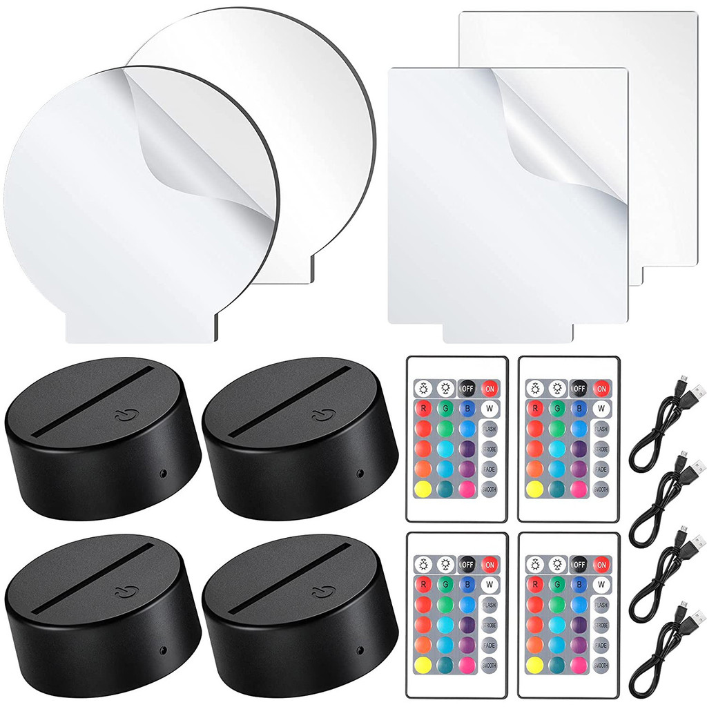 

4 Pcs Clear Acrylic Sheets and Light Lamp Base with Remote Control and USB Cable Christmas DIY Acrylic Lamp Base Set for Room