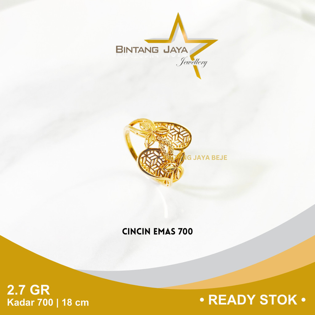 Cincin Emas Kadar 700 16K Berat 2.7 gr gram Size Ukuran 18 Model Daun Bunga Lebar Mata Putih Cicin G