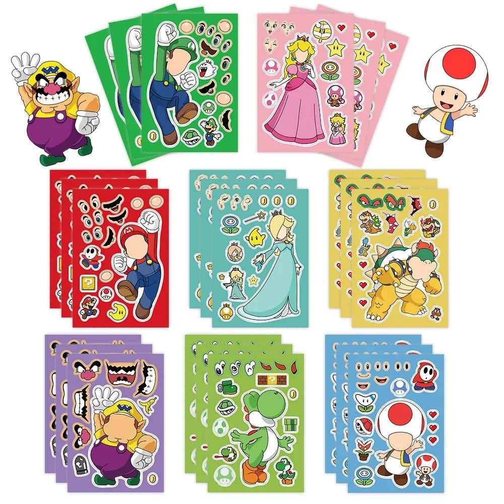 

8/16/32Sheets Cartoon Mario Make A Face Puzzle Stickers Kids Make Your Own DIY Game Children Jigsaw Education Stickers Toys