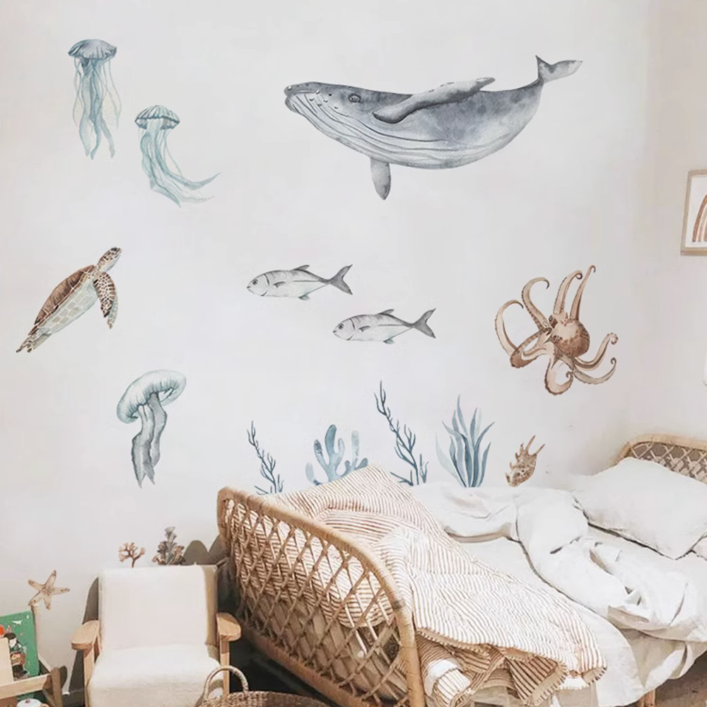 

Underwater World Fish Wall Decal Sea Animals Wall Sticker Waterproof Peel&Stick for toilet Boy's Children Kids Room Home Decor