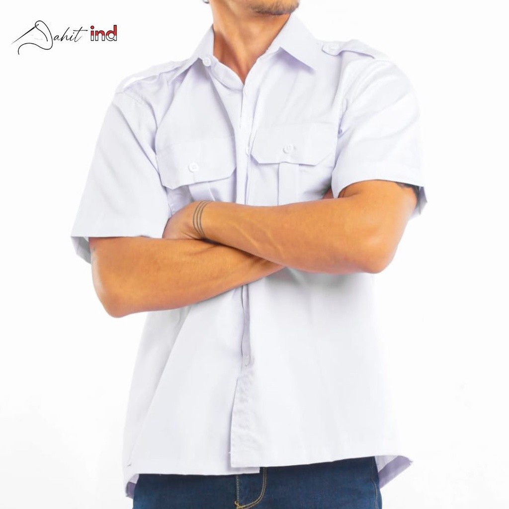 Baju PDH Kemeja Lengan Pendek Seragam Kerja PNS Formal PDL Lapangan Hem Safari Putih -ADV FASHION BA