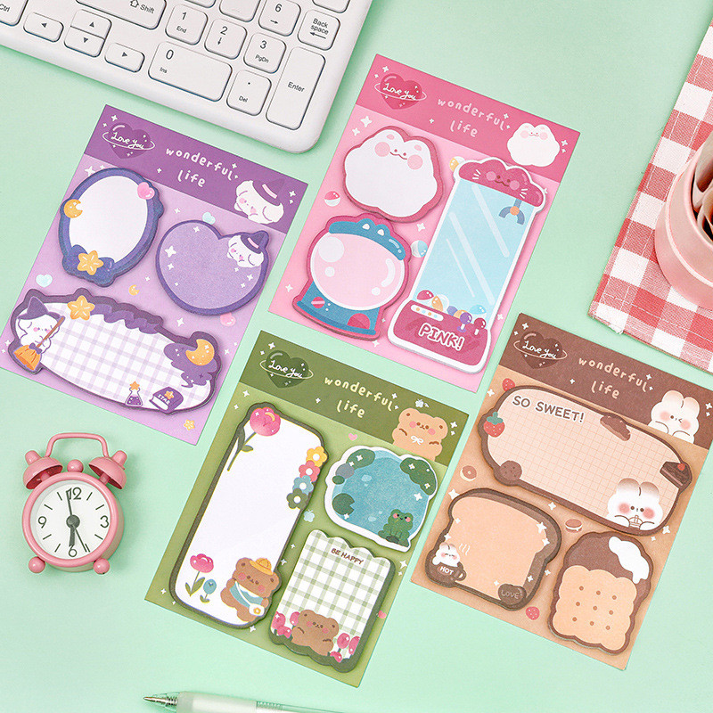 

1 Piece Lytwtw's Cartoon Adhesive Cute Kawaii Animals Notes Notepad Memo Pad Office School Supplies Stationery Sticker