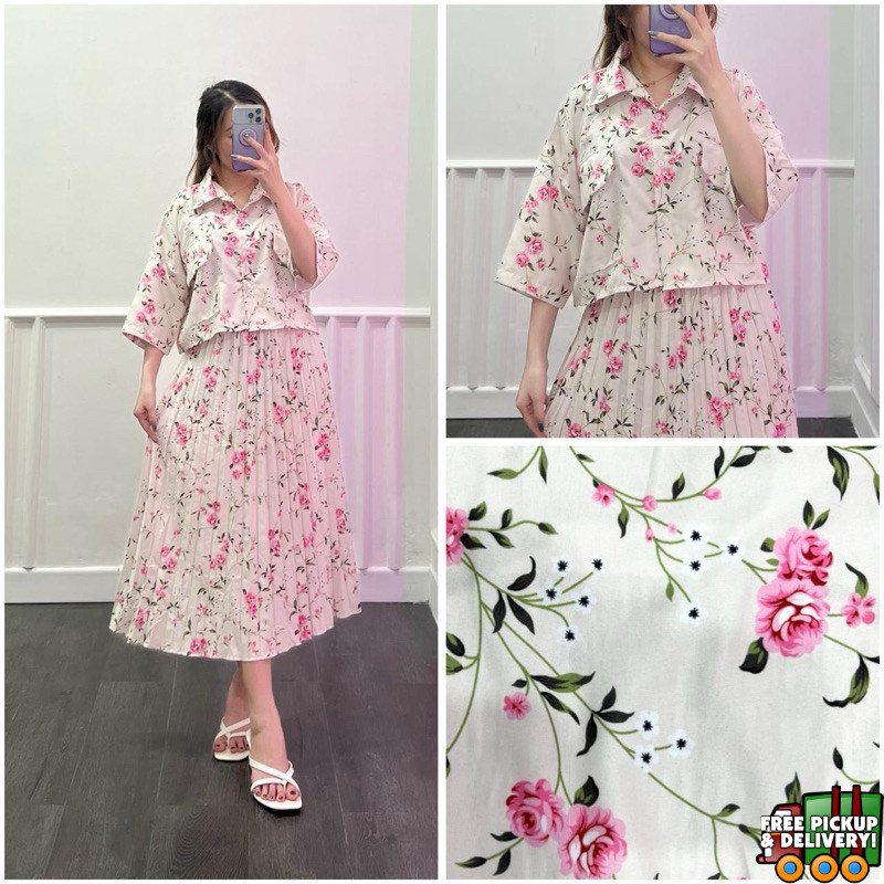 RD FASHION - One Set Fuji / One Set Clara Kemeja Crop & Rok Midi Plisket