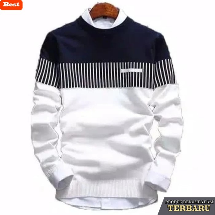 hoodie pria keren Sweater Rajut Pria Marcello Tribal Sweater Cowok Kaos Panjang Premium - Putih