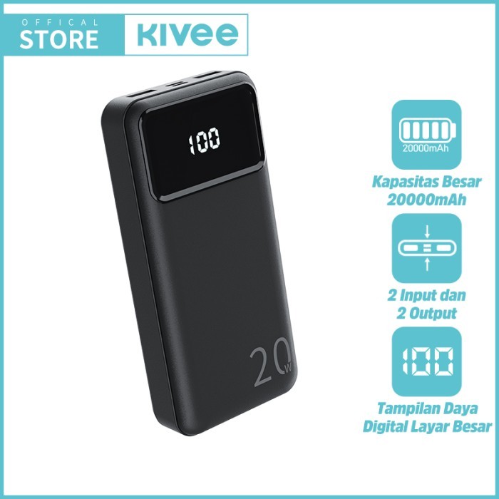 BEST -KIVEE Powerbank 20000 mah Power Bank Fast Charging Murah Mini LCD - PT112 20000MAH