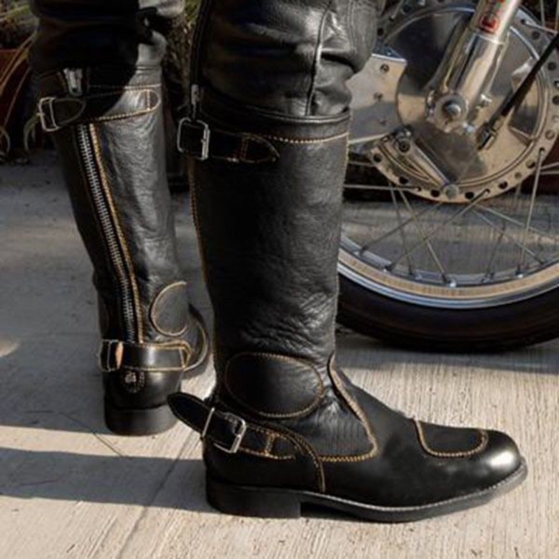 Men's Large Size Motorcycle Boots European and American High Tube Knight Boots Buckle Design Women's
