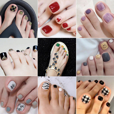 Kuku Palsu Kaki Dan Lem Toe Fake Nail Art 24pcs 𝙂𝙎 847