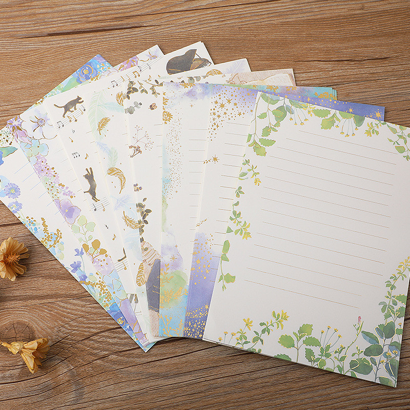 

8pcs Exquisite Colored Letter Paper Creative Little Fresh Writing Paper Cute Letter Pads for Envelope Stationery Office Supplies