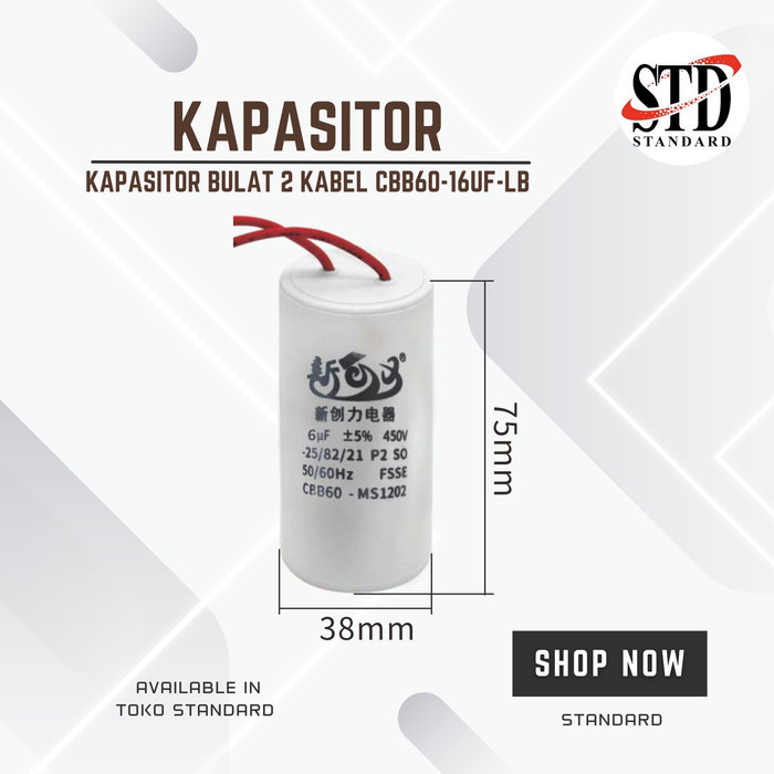 Kapasitor Kapasitor bulat 2 kabel CBB60-16UF-lb