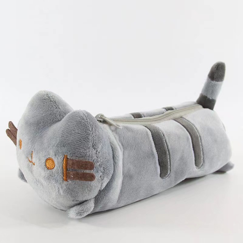 

Cute striped cat plush pencil case fat cat high value large capacity student portable stationery storage bag birthday holiday gi