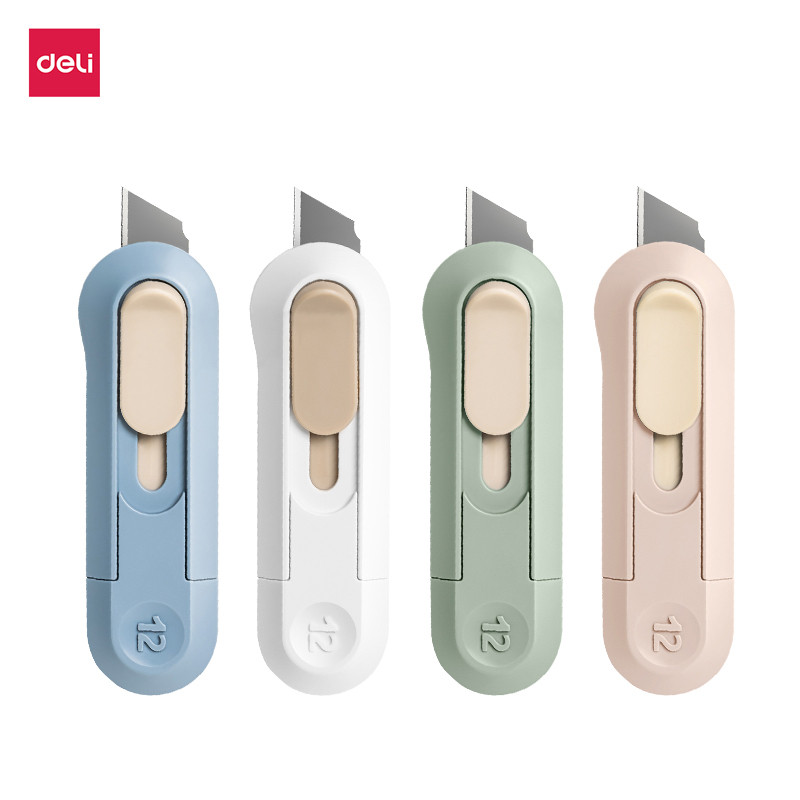 

Deli Portable Mini Box Cutter Utility Knife, SK5 Metal Blades Box Opener Cutting Auto-Retractable Pocket Paper Cutter