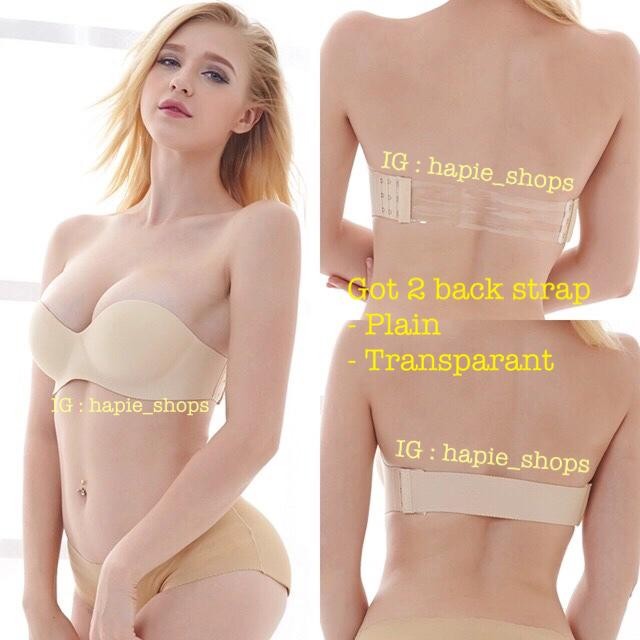 strapless bra cream / strapless bra nude/bra nude /bra cream/ bh pesta - Hitam, 34